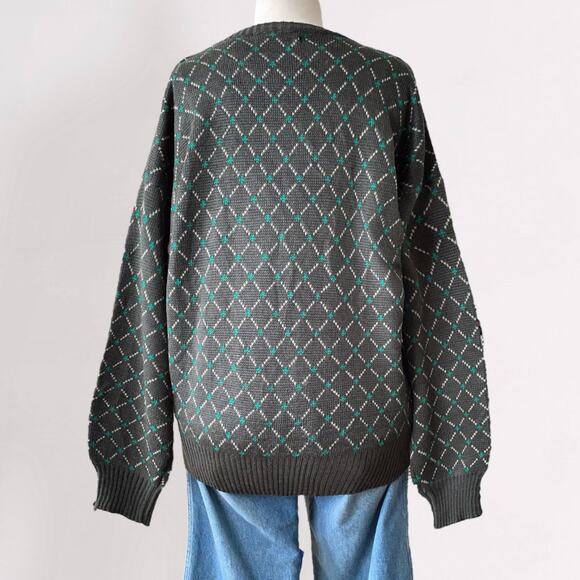 Grunge 90s Wool Blend Geometric Retro Sweater Streetwear Minimalist Crewneck L - Picture 8 of 8